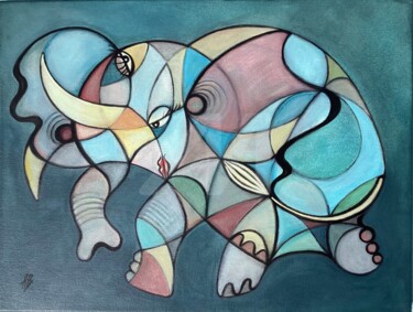 Abstract elephant painting, l’éléphant abstrait 绘画 标题为“Abstract elephant p…” 由Annemarie Laffont, 原创艺术品, 丙烯 安装在木质担架架上