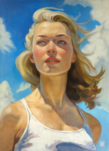 Painting titled "SKY" by Mimi Hi, Original Artwork, Oil