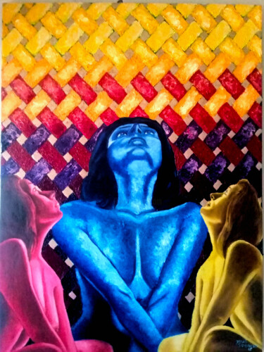 Painting titled "Bajo la Tenue luz d…" by Yosef Godoy, Original Artwork, Oil Mounted on Wood Stretcher frame