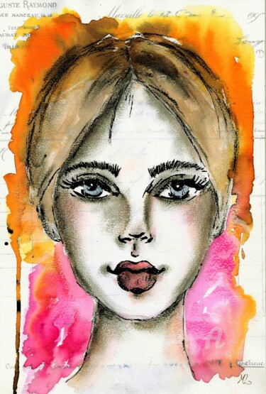 Schilderij getiteld "YOUNG WOMAN" door Mala, Origineel Kunstwerk, Aquarel