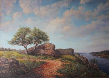Pittura intitolato "view of the old dni…" da Gennadiy Protsko, Opera d'arte originale, Olio