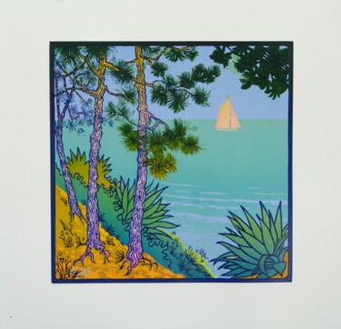 印花与版画 标题为“Les pins” 由Théophile Gaillot, 原创艺术品, Linocuts 安装在木板上