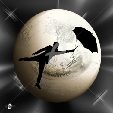 Arts numériques intitulée "Lune homme parapluie" par Cartsandra B, Œuvre d'art originale, Travail numérique 2D