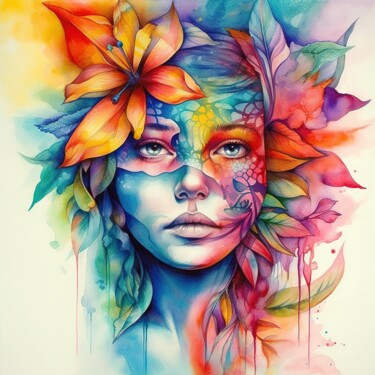 Arte digital titulada "Watercolor Tropical…" por Chromatic Fusion Studio, Obra de arte original, Acuarela