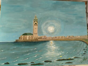 Pittura intitolato "Mosquée Hassan 2 in…" da Lahcen Barny, Opera d'arte originale, Acrilico Montato su Telaio per barella in…