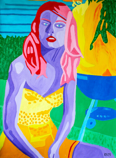 Peinture intitulée "Woman and Fire" par Randall Steinke, Œuvre d'art originale, Huile