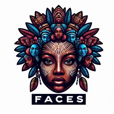 数字艺术 标题为“Faces to the wolrd” 由Sello Theteletsa, 原创艺术品, AI生成的图像 安装在木质担架架上