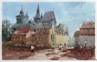 Painting titled "Biertan, Transylvan…" by Victor Marin, Original Artwork, Watercolor