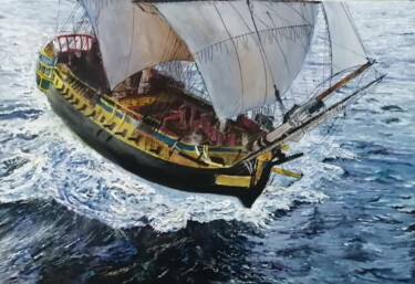 Painting titled "L'HERMIONE EN PLEIN…" by Erick Millet, Original Artwork, Acrylic