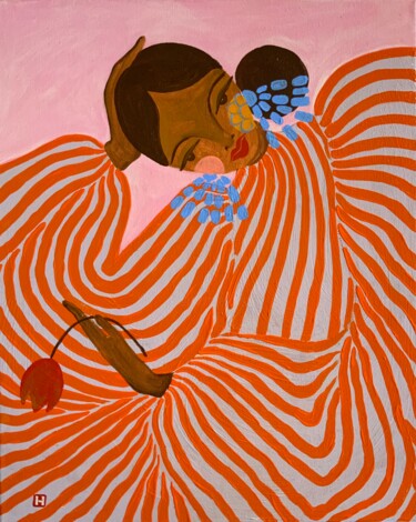 Painting titled "Thinking Woman" by Hiranya R, Original Artwork, Acrylic Mounted on Wood Stretcher frame