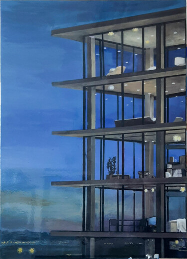 The glass building Peinture intitulée "The glass building" par Ana Del Castillo Ibarrola, Œuvre d'art originale, Acrylique