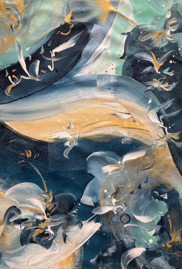 Painting titled "CAVES TO CLOUDS" by Delphine Bernard, Original Artwork, Acrylic Mounted on Wood Stretcher frame