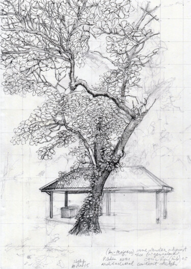 Philipp Pahin - Coastal Pavillion et amandier Dessin intitulée "Philipp Pahin - Co…" par Philipp Pahin, Œuvre d'art originale, Graphite