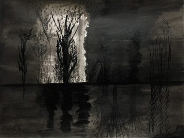 图画 标题为“Clair de lune sur l…” 由Camille Rouschmeyer, 原创艺术品, 墨