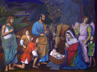Painting titled "The Holy Family wit…" by D-Marko-O, Original Artwork, Acrylic