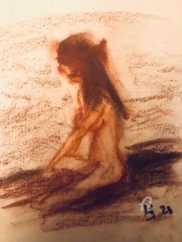 Tekening getiteld "Masquée et perchée" door Julien Danaux (Artdanaux), Origineel Kunstwerk, Pastel