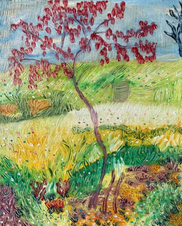 Malerei mit dem Titel "#Arbre rouge" von François Martigné, Original-Kunstwerk, Öl