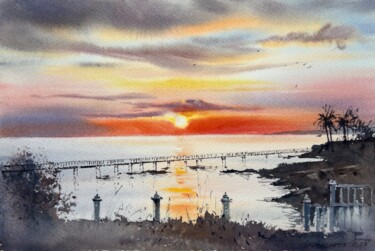"Sunset on the sea B…" başlıklı Tablo Eugenia Gorbacheva tarafından, Orijinal sanat, Suluboya