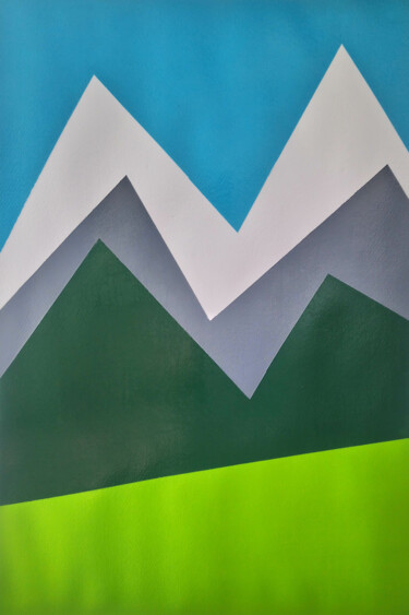 Painting titled "Mountain in spring" by Philippe Dailler, Original Artwork, Acrylic