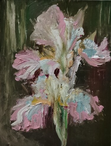Pintura intitulada "Jasne irysy" por Justyna Kurczewska, Obras de arte originais, Óleo