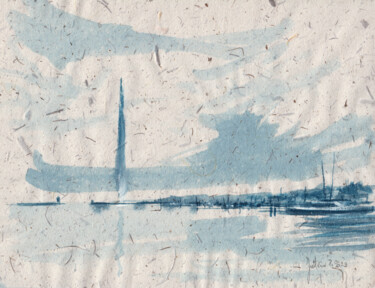 Rade de Genève et camaïeu de bleu Peinture intitulée "Rade de Genève et c…" par Philippe Juttens, Œuvre d'art originale, Aquarelle
