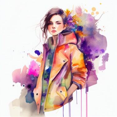 Arte digital titulada "Watercolor Fashion…" por Chromatic Fusion Studio, Obra de arte original, Acuarela