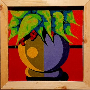 Le vase 2 . Nature morte , pop art , art contemporain . 绘画 标题为“Le vase 2 . Nature…” 由Bertrand Jost, 原创艺术品, 丙烯 安装在纸板上