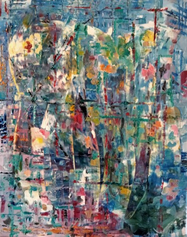 제목이 "Note bleue"인 미술작품 Nicole Bachelard로, 원작, 기름 나무 들것 프레임에 장착됨