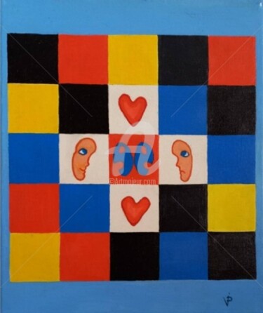 Painting titled "Squared love" by Krisline, Original Artwork, Oil