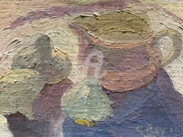 绘画 标题为“Pink Jug and Garlic” 由Georgina Rey, 原创艺术品, 油 安装在纸板上