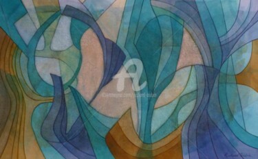 Peinture intitulée "Deux oiseaux devant…" par Richard Aubin, Œuvre d'art originale, Aquarelle