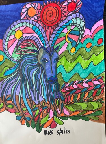 Drawing titled "ARIES THE RAM" by Njoy, Original Artwork, Gel pen