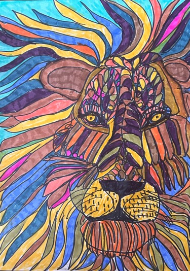 Drawing titled "LEO THE LION" by Njoy, Original Artwork, Gel pen