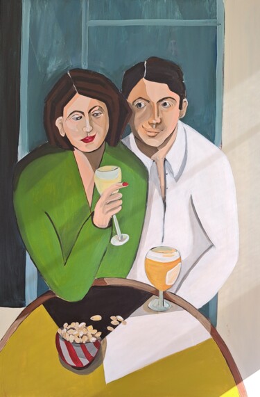 Malerei mit dem Titel ""Un petit verre en…" von Christine Teisserenc, Original-Kunstwerk, Acryl Auf Keilrahmen aus Holz mont…