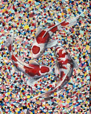 Painting titled "Large koi fish pain…" by Julia Brinkfrau, Original Artwork, Acrylic