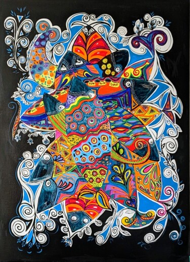poissons et volutes 绘画 标题为“poissons et volutes” 由Anne Cabon, 原创艺术品, 丙烯