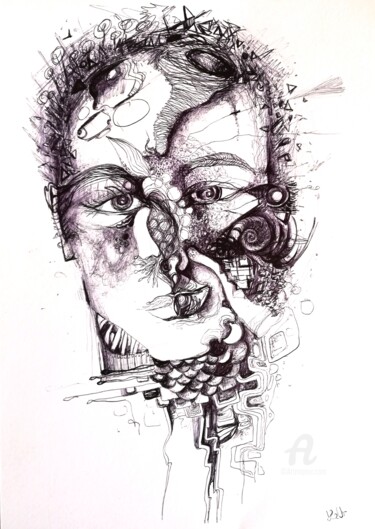morphing Dessin intitulée "morphing" par Lenka Urbanikova, Œuvre d'art originale, Stylo à bille