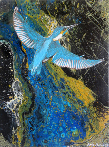 Eisvogel am Kaiserstuhl Painting titled "Eisvogel am Kaisers…" by Anja Semling, Original Artwork, Acrylic Mounted on Wood Stretcher frame