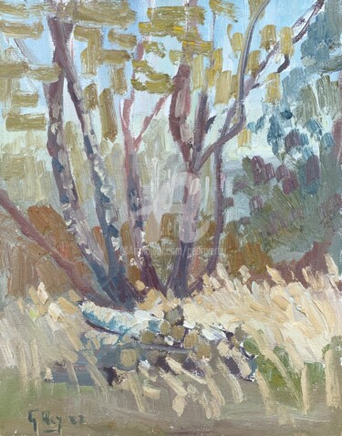 Painting titled "Silver Birches and…" by Georgina Rey, Original Artwork, Oil