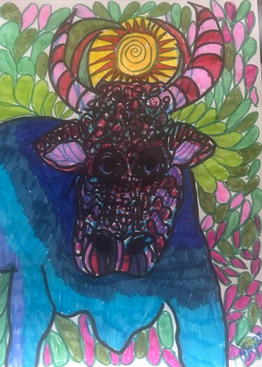 Drawing titled "Wife of Taurus" by Njoy, Original Artwork, Gel pen