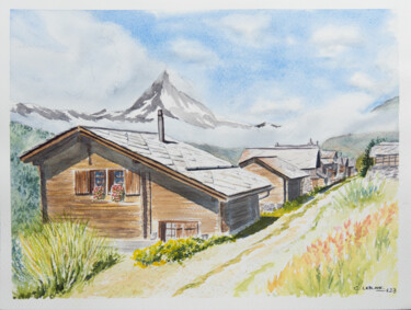 Zermatt, sur le sentier de la nature Painting titled "Zermatt, sur le sen…" by Clément Leblanc (Chablais Aquarelles), Original Artwork, Watercolor