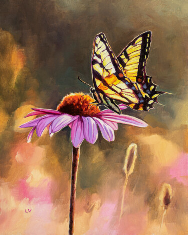 Swallowtail butterfly oil painting, 'Queen of the meadow' 绘画 标题为“Swallowtail butterf…” 由Lucia Verdejo, 原创艺术品, 油 安装在木板上