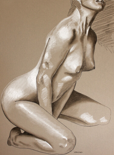 Femme nue à genou 图画 标题为“Femme nue à genou” 由Verssan, 原创艺术品, 粉彩