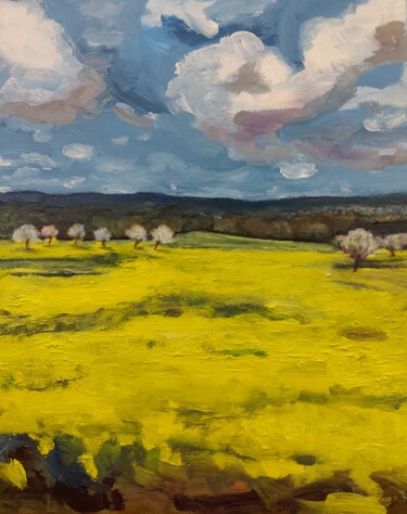 Yellow Field and Cherry Blossom Trail Kalchreuth Ζωγραφική με τίτλο "Yellow Field and Ch…" από Angelika Scheibler, Αυθεντικά έργα τέχνης, Ακρυλικό