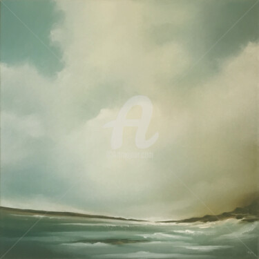 Schilderij getiteld "The Clouds Above Us…" door Mullo, Origineel Kunstwerk, Olie Gemonteerd op Frame voor houten brancard