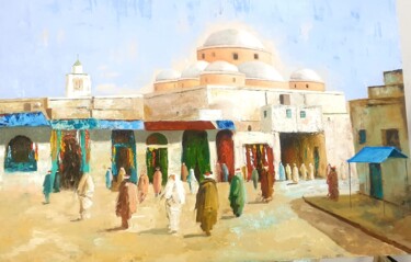 제목이 "Halfaouin"인 미술작품 Rihab Bader로, 원작, 기름 목재 패널에 장착됨