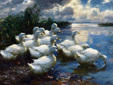 绘画 标题为“Canards sur les riv…” 由Alexander Koester, 原创艺术品, 油