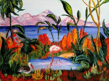 绘画 标题为“Paysage aux Oiseaux…” 由Jean Claude Michel, 原创艺术品, 油 安装在木质担架架上