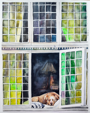 Afternoon nap Peinture intitulée "Afternoon nap" par Leyla Zhunus, Œuvre d'art originale, Aquarelle