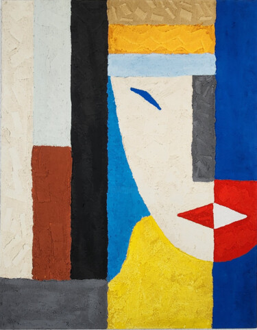 Peinture abstraite colorée, Peinture abstraite grands visage Malerei mit dem Titel "Peinture abstraite…" von Moulouki Houssine, Original-Kunstwerk, Acryl Auf Keilrahmen aus Holz montiert